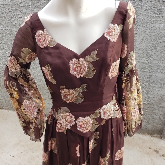 Ruben Panis Dress Vintage 1980's Silk Chiffon Gown - Picture 5 of 16